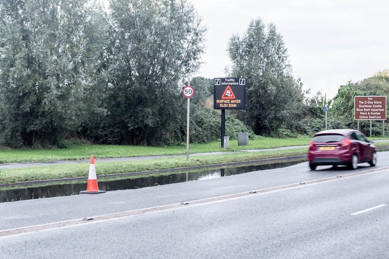 Pictured: Flooding in Eastney Road, Portsmouth. A lane was closed due to the surface water.
Picture: Habibur Rahman