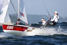 Hayling Island's Eilidh McIntyre, right, and Hannah Mills on the Enoshima waters in the women's 470 Class event. Picture: Phil Walter/Getty Images