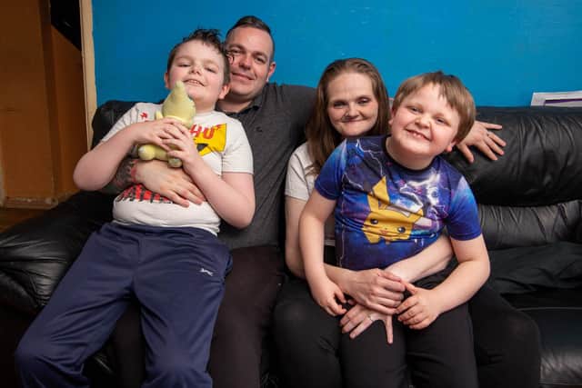 Shaun Hoare with his wife Vicky and their children Shauny, eight, and Alex, 10, at their home
Picture: Habibur Rahman