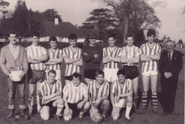 Jim Smallbone - he's the goalkeeper in the back row - takes his place in a team picture of Petersfield’s Blue Anchor pub football team in 1958. 
Originally a farmhouse, The Blue Anchor in Ramshill was a pub from 1799, first known as the Halfway House, then the Anchor.
It closed in 1978 and became a private home, Anchor House.