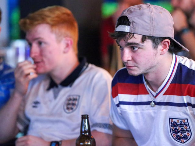 Facing extra time. Fans watch Netherlands v England, UEFA Euros 2024 semi-final played in Dortmund, at Village Hotel, Lakeshore Drive, CoshamPicture: Chris  Moorhouse (100724-089)