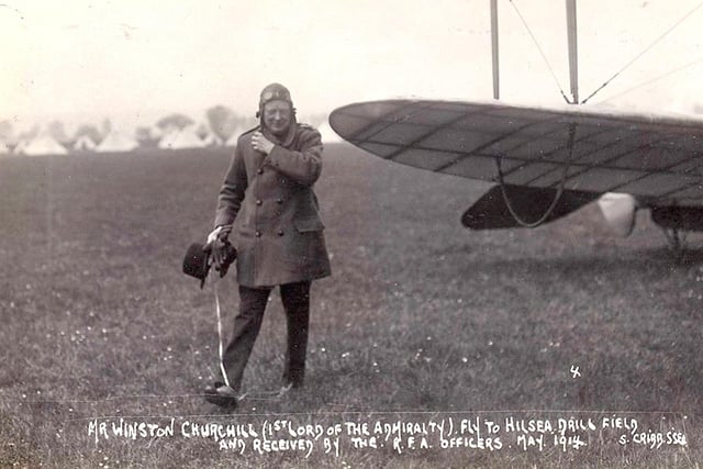 Winston Churchill (First Lord of the Admiralty) lands at Hilsea drill field. 1914. Picture: Courtesy of Stephen Cribb