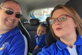 Dom Merrix, 48, died on Thursday after having a fatal Covid-19 relapse. He is pictured, left, with his daughter, Ellie-Mai, 10 and partner Sarah, right.