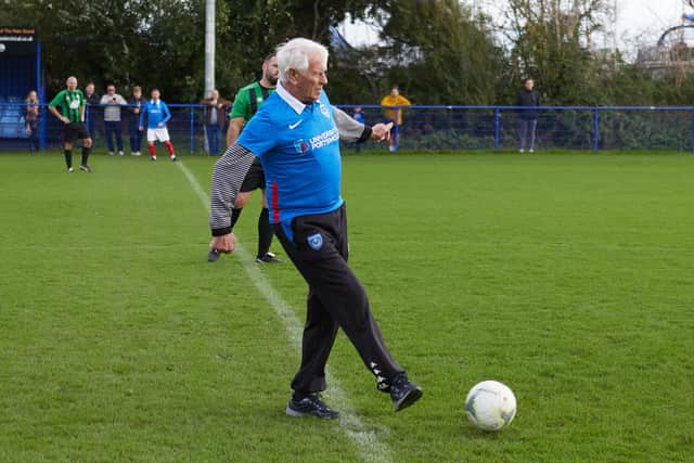 At the age of 86, Ray Crawford was involved in Sunday's charity football match between Pompey Charity Squad and MGS Vets at the PMC Stadium. Picture: Simon Hill