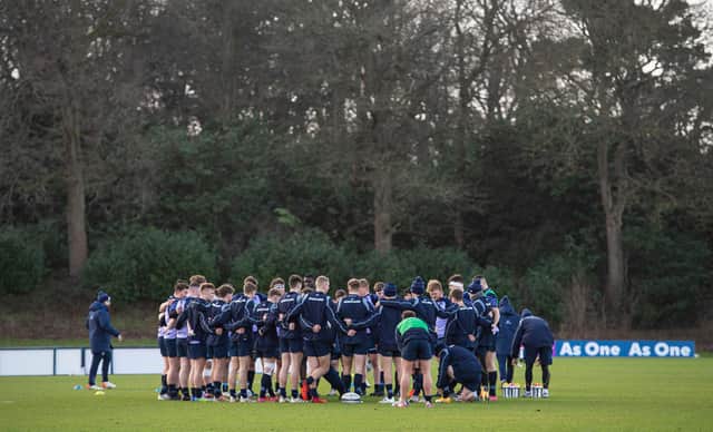 The Scotland squad prepare for Saturday's big match against England at their Oriam training base.