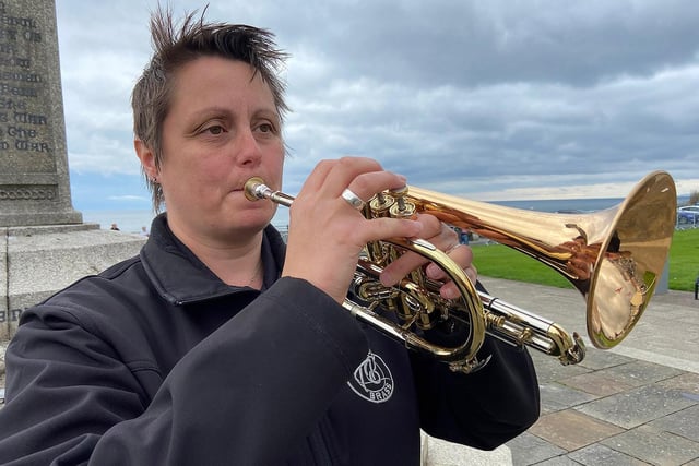 Bugler Nicola Tempest-Hall plays the last post at The Armed Forces Day service held at the Cenotaph Terrace Green in Seaham.
