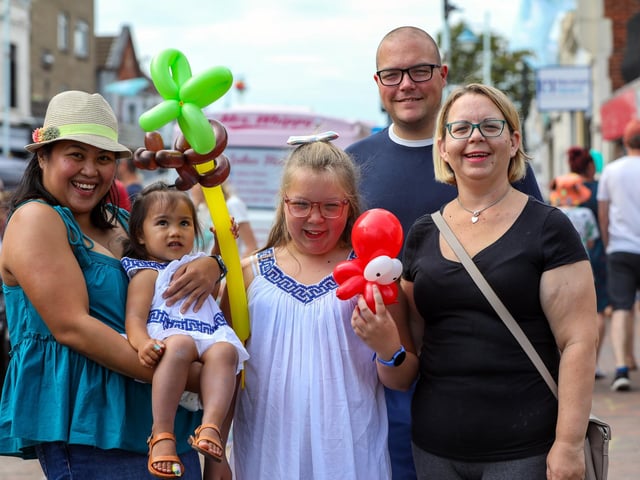 From left, Kat Santes with Francesca, 2, Lilly-Monica Lampard, 11, Mark Lampard and Hannah Mills. Stoke Road Festival, GosportPicture: Chris Moorhouse (jpns 150923-28)