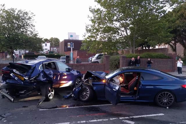 Simon Hall's Nissan, left, was heavily damaged in the incident. Picture: Simon Hill