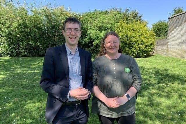 Green Party co-leader Adrian Ramsay with Bondfields ward in Havant candidate Shelley Saunders
Picture: Toby Paine
