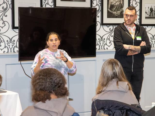Young people from Portsmouth gathered at The Queens Hotel on Saturday to discuss equality, diversity and inclusion and her from a number of changemakers with a view to exploring activism through art.Pictured - Speaker Tally Aslam of Community Project Portsmouth Pride Photos by Alex Shute