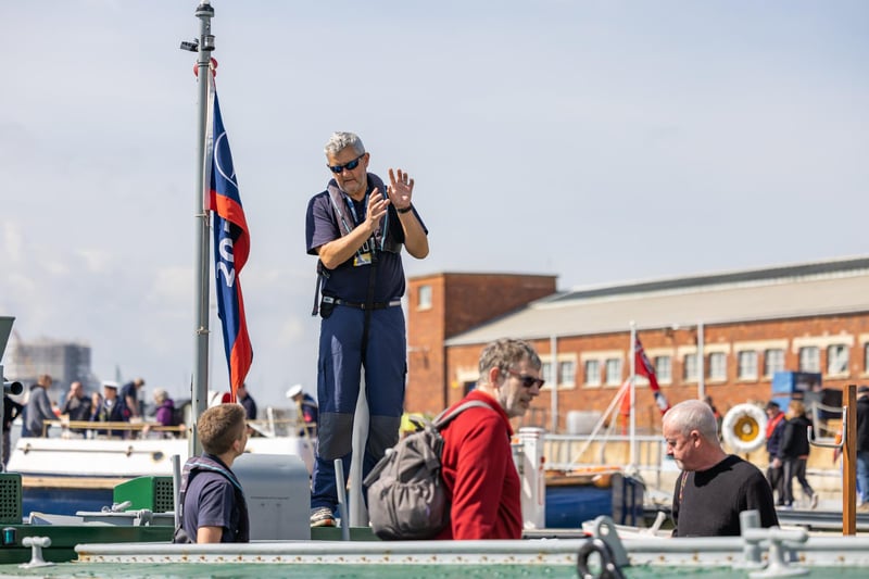 Visitors aboard the historic craft in Portsmouth Harbour. Picture: Mike Cooter (08042023)