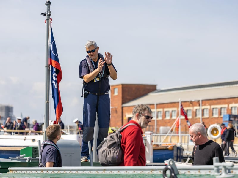 Visitors aboard the historic craft in Portsmouth Harbour. Picture: Mike Cooter (08042023)