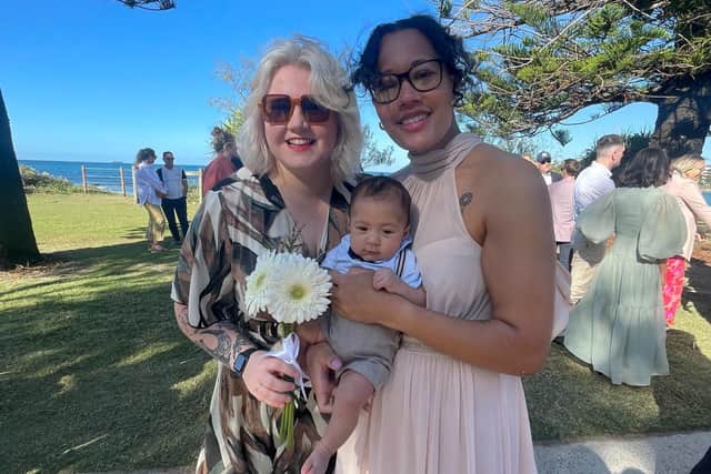 K-Anna (right) and Hannah Loyd-Wheatley from Havant, met while working in America a decade ago, and have recently had baby Amos via IVF. 
They are featuring in a year-long documentary series by Johnson's Baby.