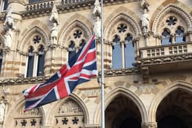 A union flag flies at half-mast