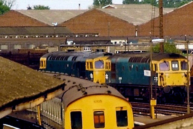 Double-headed Crompton Class 33 locos at the diesel fuel point, Fratton yard.  Picture: Andrew Cooper.