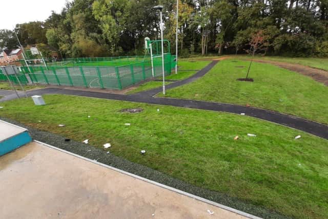 Police found rubbish strewn across newly opened Phoenix skate and play park in Hobby Close, Waterlooville. Pic Hants police