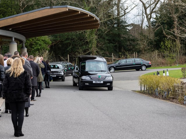 Vehicles in the funeral procession were decorated with a green ribbon, referencing Jax's nickname "The Little Frog". Picture: Mike Cooter (160324)
