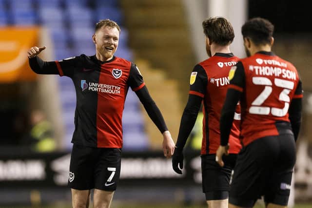 January signing Aiden O'Brien started Pompey 2-1 win at Shrewsbury and scored his second goal for the club at New Meadow.   Picture: Daniel Chesterton/phcimages.com