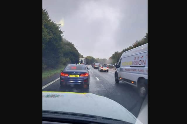 Police picture showing the extent of the delays following the crash on the A27.