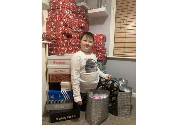 Albie Leahy created shoeboxes for the homeless people of Portsmouth to enjoy at Christmas