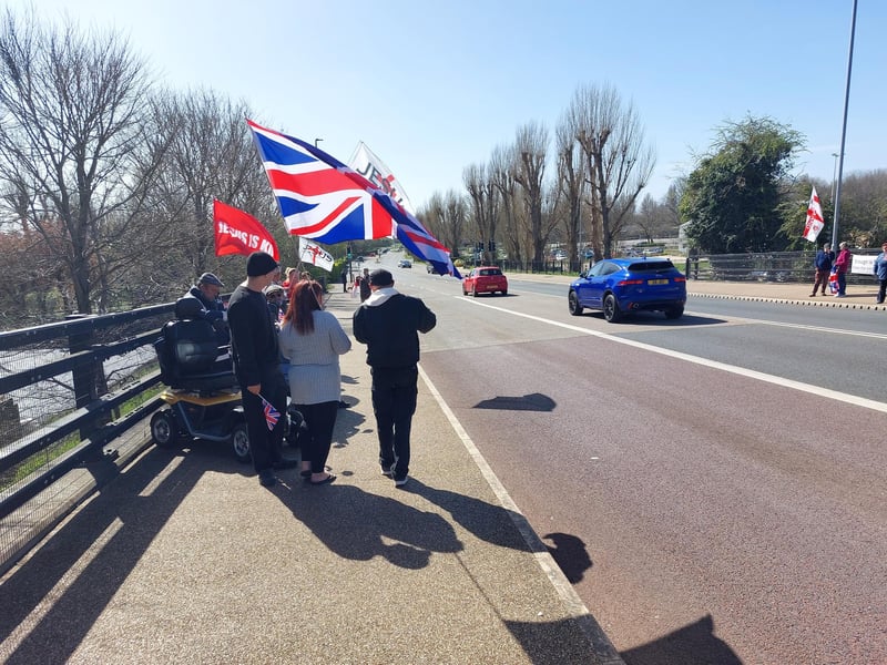 Illegal immigration protestors gathered outside Roebuck House in Cosham on Sunday, March 30.