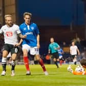 Brandon Haunstrup made his Pompey debut in August 2015, during a Capital One Cup encounter with Derby. Picture: Barry Zee
