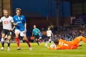 Brandon Haunstrup made his Pompey debut in August 2015, during a Capital One Cup encounter with Derby. Picture: Barry Zee