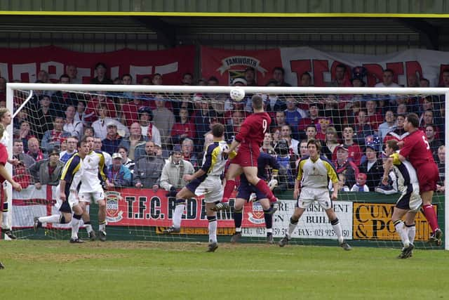 Hawks defend against Tamworth in the 2003 FA Trophy semi-final second leg. PICTURE: MICHAEL SCADDAN