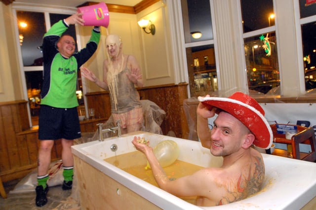 Taking a soak - in a bath of food - were these people at the Ben Lomond in 2009. In the picture are, left to right, Neil Fulcher, Donna Campbell and Gareth Anderson.