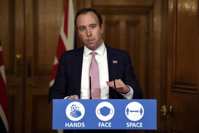 Health secretary Matt Hancock Pic: Alberto Pezzali/PA Wire.