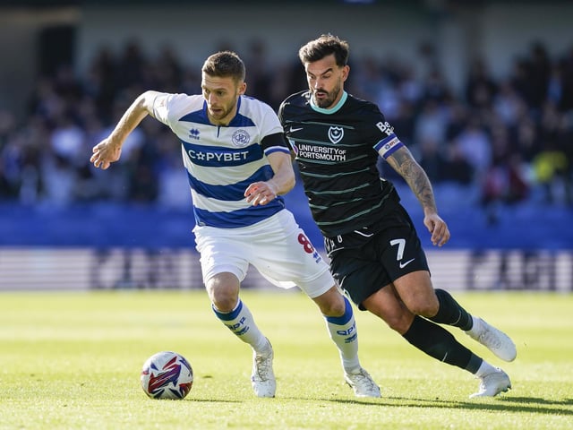 Pompey's Marlon Pack pressures Queens Park Rangers midfielder Sam Field. Picture: Jason Brown/ProSportsImages