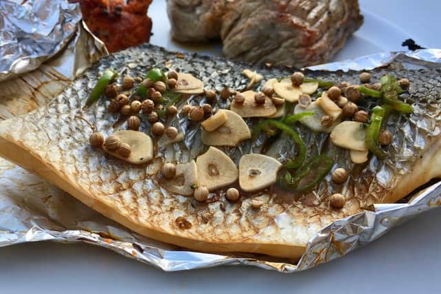 Sea bass, chilli, coriander and lime by Lawrence Murphy