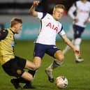 Harvey White in action for Tottenham against Marine. Picture: CLIVE BRUNSKILL/POOL/AFP via Getty Images