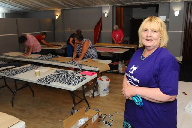 Team Scrubbers at Gosport Masonic Hall in Clarence Road, Gosport, on Friday, May 29, who have been making scrubs, bags and face masks with a team across Hampshire for the last eight weeks.

Pictured is: Lin Gell, co-ordinator.

Picture: Sarah Standing (290520-9114)