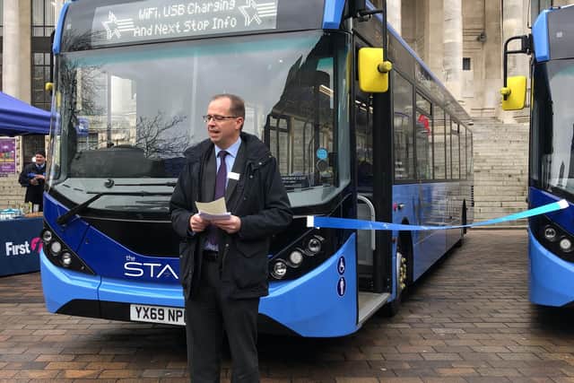 Marc Reddy, MD of First Solent, with the new 7 and 8 Star buses. Picture: David George