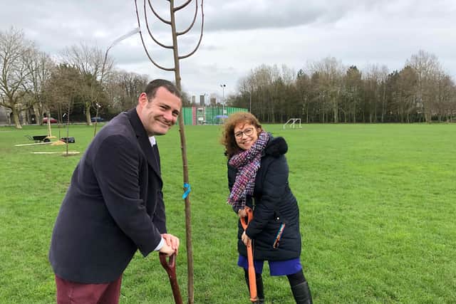 Cllr Dave Ashmore pictured with Cllr Suzy Horton planting trees in Portsmouth last year