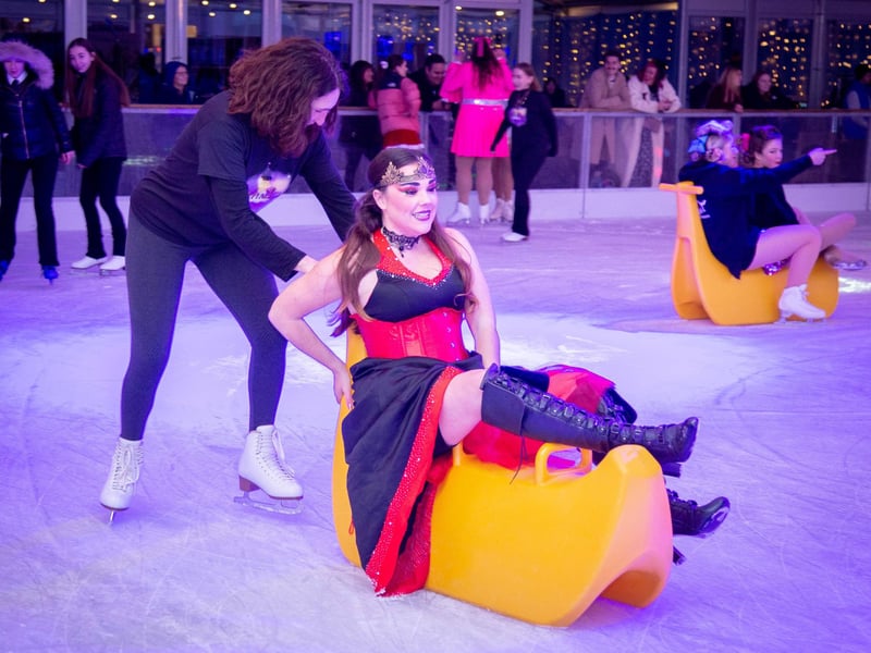Launch night of Portsmouth On Ice 2023 at Portsmouth Guildhall Walk on Friday 24th of Novermber 2023
Pictured: People skating on ice
Picture: Habibur Rahman