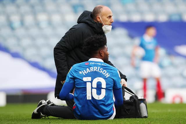 Ellis Harrison limped off injured against Doncaster - leaving Pompey down to one striker as things stand. Picture: Joe Pepler