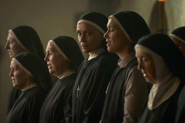 Keeley Hawes (centre) stars as conflicted nun Sister Anna in the new Channel 4 drama series Falling (Picture: Channel 4/The Forge/Robert Viglasky)