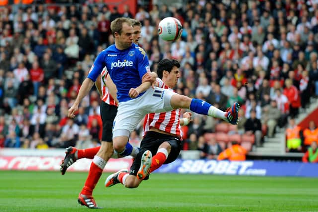 Luke Varney heads at goal against Southampton in April 2012. Picture: Allan Hutchings