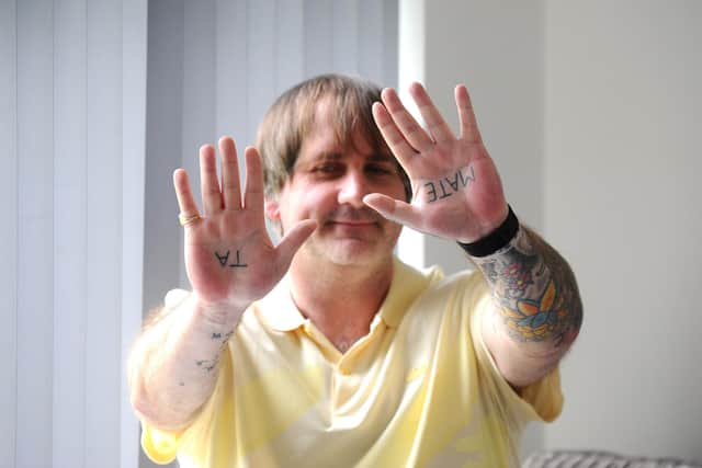 Richard Kirk, 43, from Cowplain, was a plasterer for 25 years before he became seriously unwell and nearly died. He had a cardiac arrest twice, had pnuemonia and sepsis while in hospital and the sepsis was so bad that he lost his sight and he now only sees shadows. He has gone to the City of Portsmouth College to get a qualification in massage therapy and he is hoping to set up his own business when he finishes his course in the summer Picture: Sarah Standing (050523-7986)