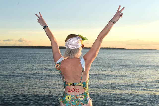 Sam Hope (43) from Lee-on-the-Solent, Elin's boyfriend of three years' mum, is now raising money for Lepra UK in memory of Elin by taking a dip in the ocean every day for a year. Her 200th dip took place on Friday, September 16, at Hill Head beach.
Picture: Sarah Standing (160922-3375)