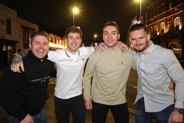From left, Zach Messenbird, Cavan Lowe, Lloyd Waters and Ryan Pilbeam. Going out in Albert Road, Southsea, on the last weekend before Christmas
Picture: Chris Moorhouse (jpns 171221-42)