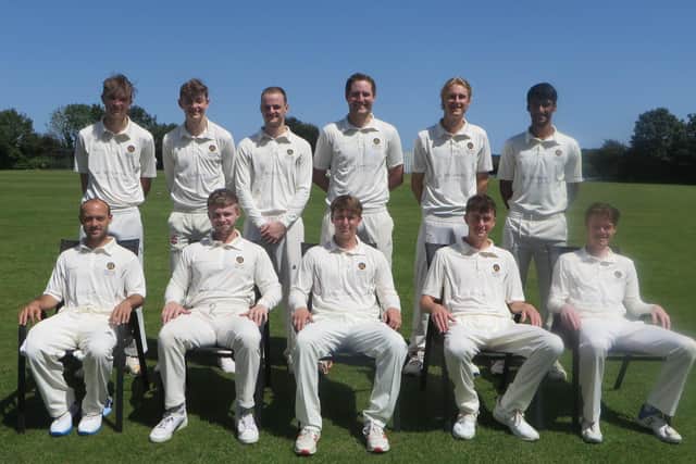 Hambledon, still 100 per cent at the top of the Southern Premier League Division 3 table. Back (from left): Ben Harding, Chris Pratt, Henry Glanfield, Dan McGovern, Will Hardman, Shahryar Khan. Front: George Marshall, George Harding, Spencer Le-Clercq, Jonty Oliver, Mark Butcher. Picture: Mike Vimpany