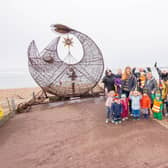 Artist Pete Codling, with local childcare groups, Vikkis childcare, Toodles Tots Childminding, Sophie's Childminding, Sharon's Childminding and RAOK group who helped empty it
Picture: Habibur Rahman