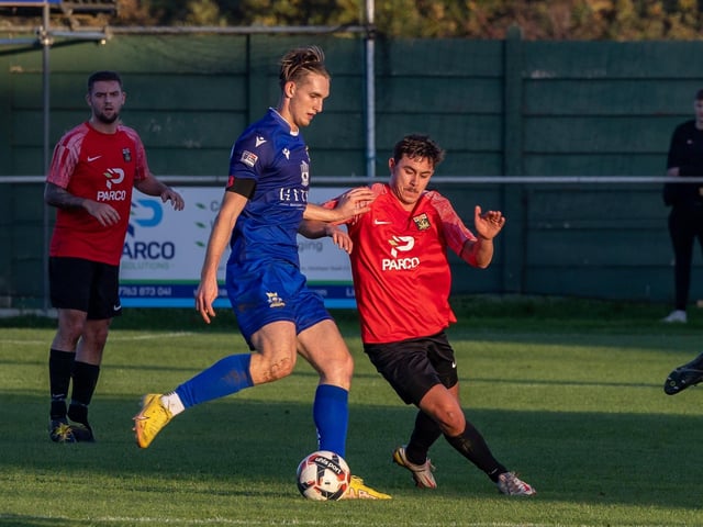 Baffins Milton Rovers striker Tom Vincent, left. Picture: Mike Cooter