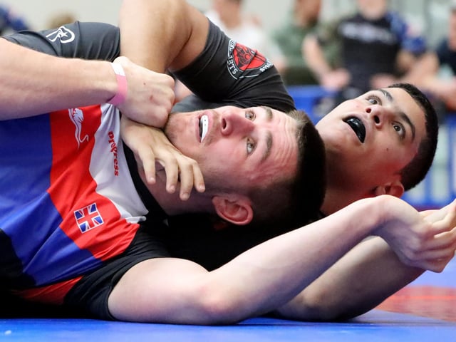 Sean Overton and Mahmoud El Maghawry, right, competing in a Brazilian Jiu Jitsu competition at the Ravelin Centre in Portsmouth. Picture: Chris Moorhouse (jpns 250223-09)