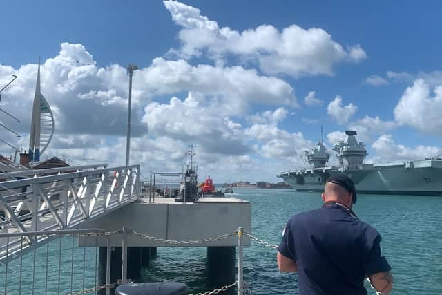 HMS Queen Elizabeth arrives in Portsmouth on July 2 2020. Picture: Sarah Standing