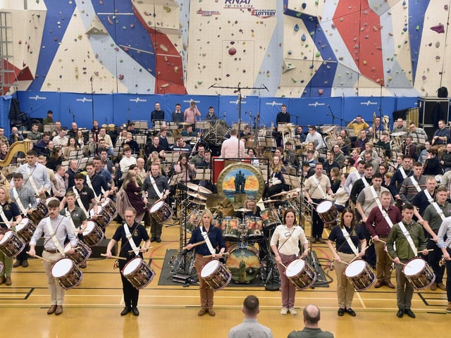 Rehearsals at HMS Temeraire in Portsmouth, on Tuesday, March 5, where the band performed with Iron Maiden drummer Nicko McBrain.