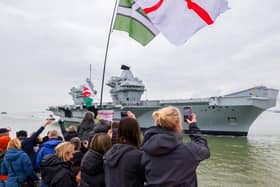HMS Prince of Wales returning to Portsmouth Harbour on March 26, 2024, after completing NATO Exercise Steadfast Defender.